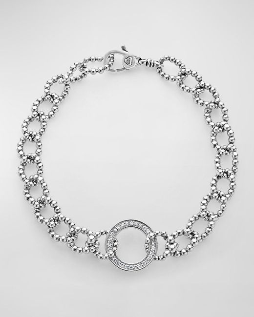Lagos Metallic Caviar Spark Diamond Pave Circle 15mm Beaded Link Bracelet