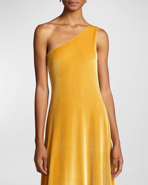 Polo Ralph Lauren Yellow One-shoulder Velvet Maxi Dress