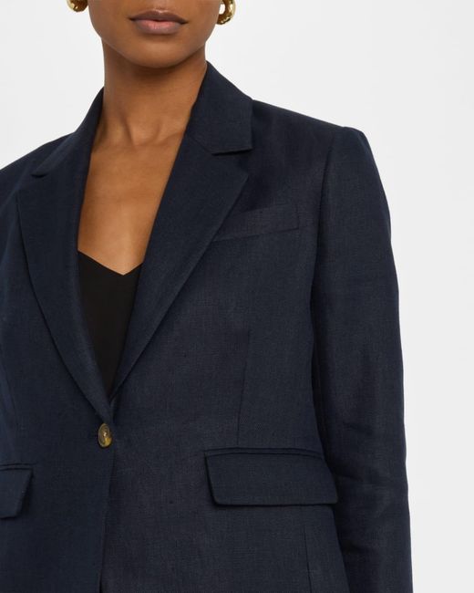 Argent Blue Single-Button Basketweave Linen Blazer