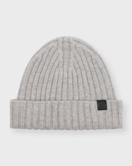 Tom Ford Gray Ribbed Wool Beanie Hat for men