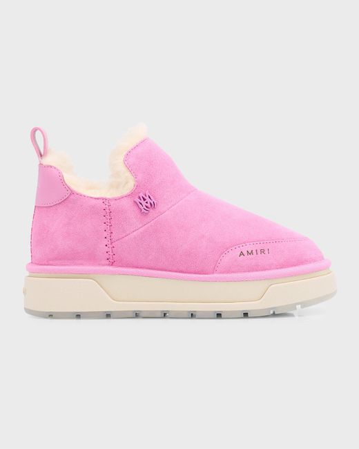 Amiri Pink Suede Shearling Ankle Boots