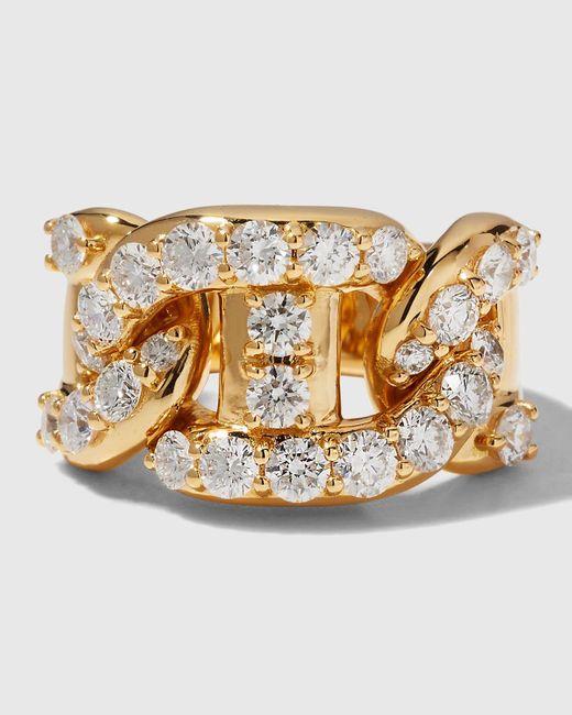 Leo Pizzo Metallic 18k Gold Diamond Chain-link Ring, Size 6