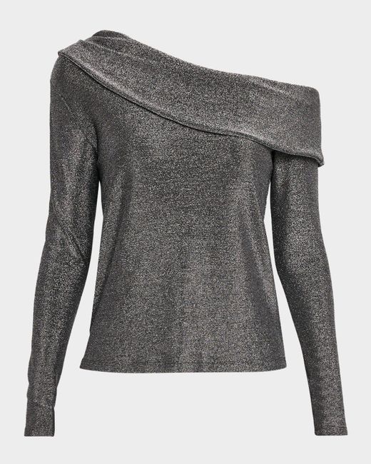 Ramy Brook Gray Carrie Sparkle Knit Off-The-Shoulder Top