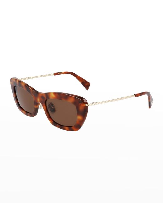 Lanvin Brown Babe Rectangle Twisted Metal/acetate Sunglasses