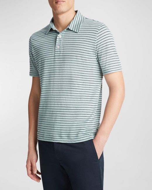Vince Blue Striped Linen Polo Shirt for men