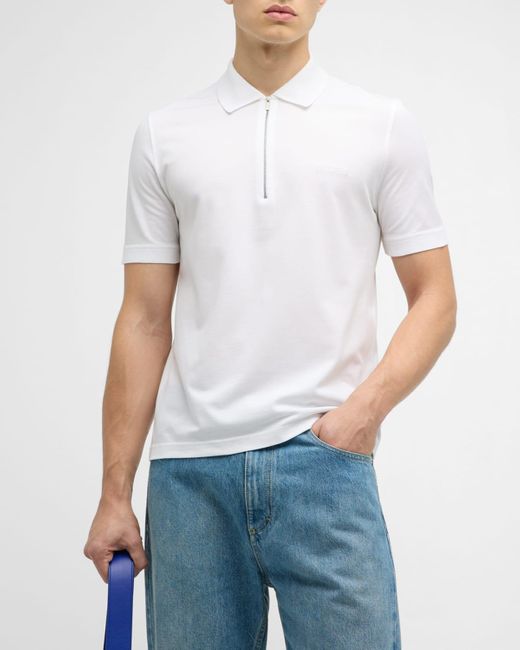 Ferragamo White Zip-Front Cotton Polo for men