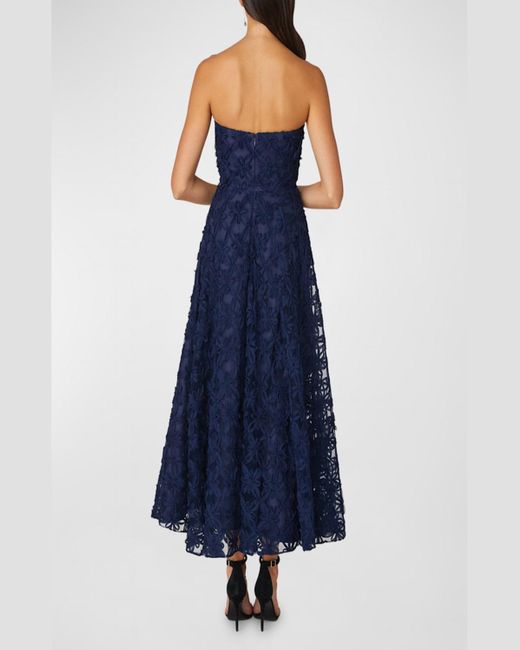 Shoshanna Blue Strapless Floral Applique Maxi Dress
