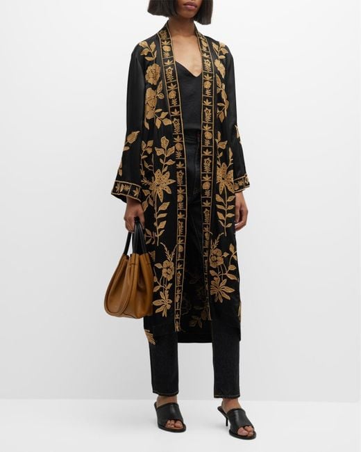 Johnny Was Black Martina Floral-embroidered Open-front Kimono