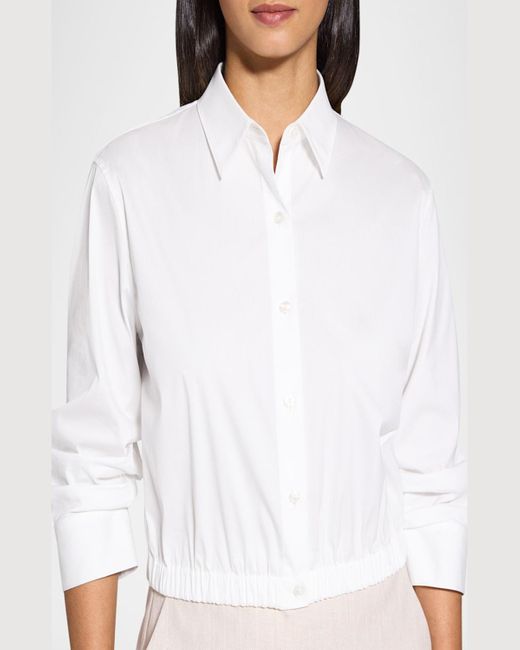 Theory White Fixed-Sleeve Poplin Top