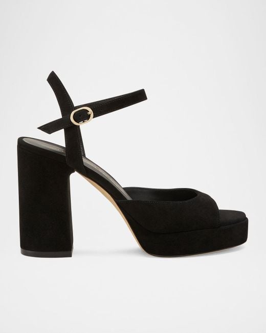 Stuart Weitzman Black Dayna Ii Suede Ankle-Strap Platform Sandals