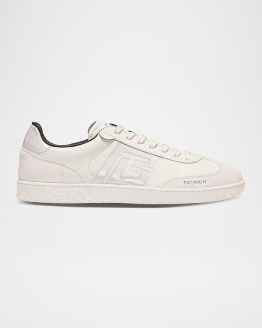 Balmain White Swan Tonal Calfskin Low-Top Sneakers for men