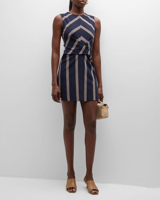 Tanya Taylor Blue Theo Short Sleeveless Stripe Dress