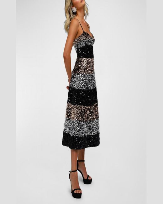 HELSI Black Jackie Sleeveless Striped Sequin Midi Dress