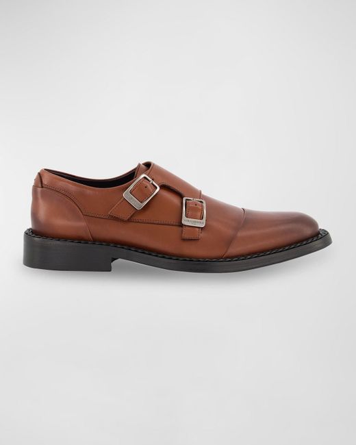 Karl Lagerfeld Brown Cap Toe Double Monk Strap Loafers for men
