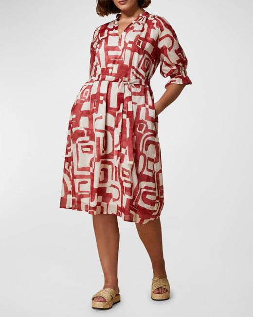 Marina Rinaldi Red Plus Size Cinghia Cotton Voile Midi Dress