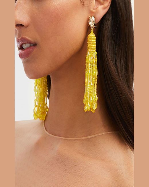 Oscar de la Renta Yellow Dripping Tassle Beaded Earrings