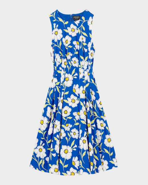 Kate Spade Blue Amelia Pleated Floral-Print Mini Dress