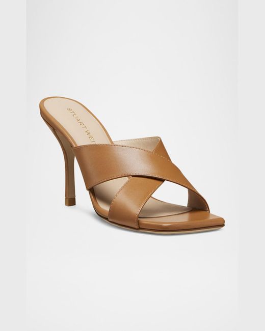 Stuart Weitzman Black Dayna Leather Crisscross Slide Sandals