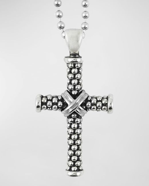 Lagos White Signature Caviar Beaded Cross Pendant Necklace