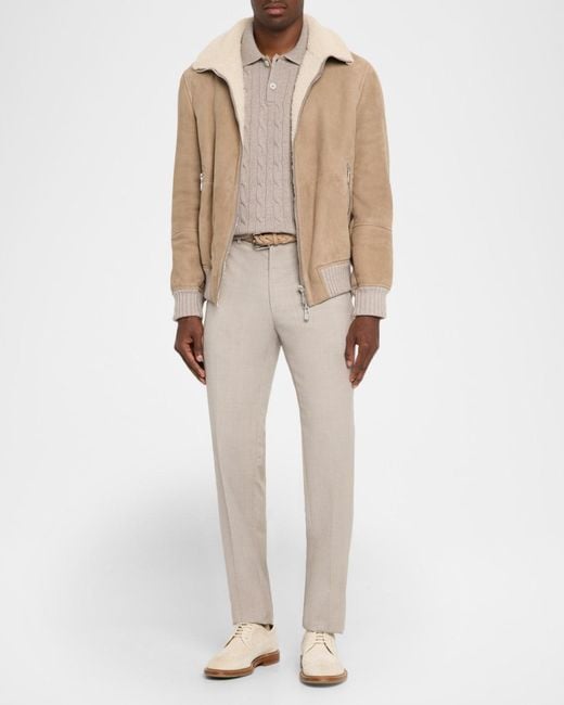 Brunello Cucinelli Natural Apos;S Shearling-Lined Suede Full-Zip Flight Jacket for men