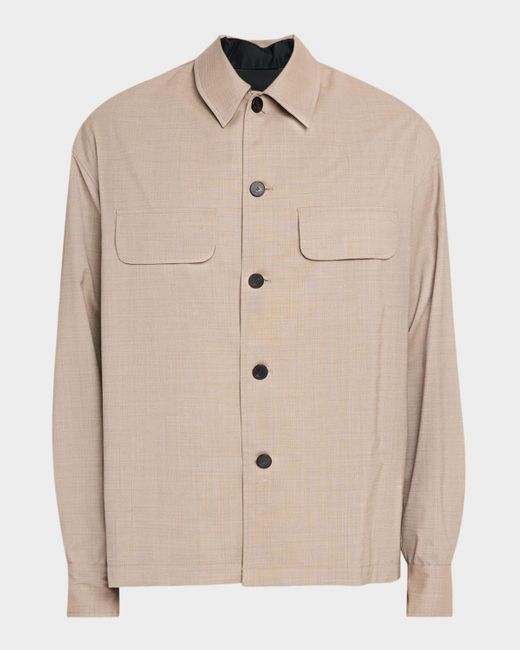 Kiton Natural Wool Sharkskin Flap-Pocket Overshirt for men