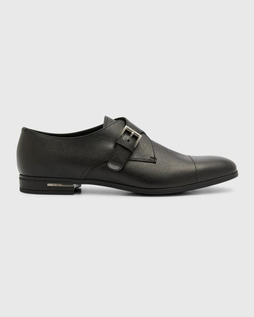 Prada Black Saffiano Leather Monk Strap Loafers for men