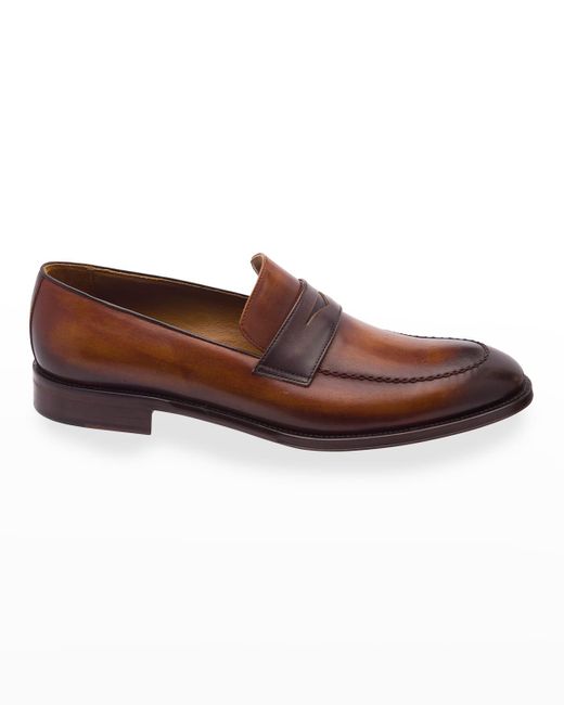 Bruno Magli Arezzo Burnished Leather Penny Loafers in Brown for Men | Lyst