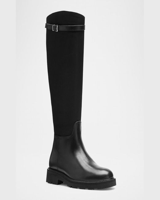 LA CANADIENNE Womens Black Waterproof Buckle Accent Cushioned Milo Almond Toe Block Heel Zip-Up Suede Heeled Boots
