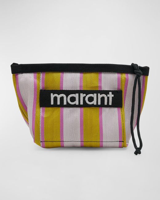Isabel Marant Black Powden Striped Canvas Clutch Bag