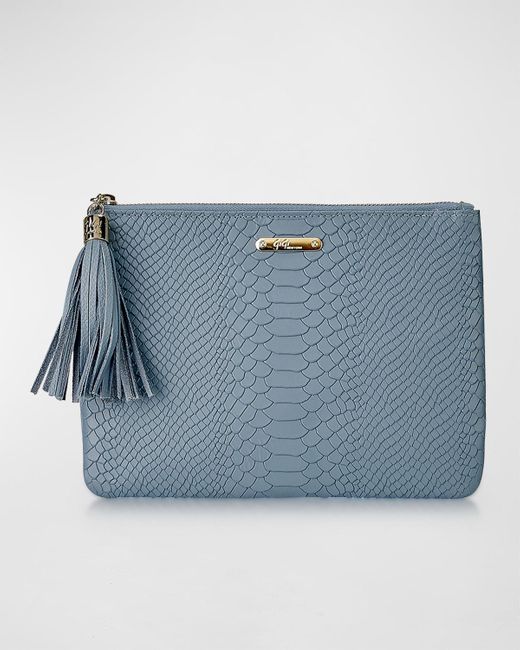 Gigi New York Blue All In One Zip Python-embossed Clutch Bag