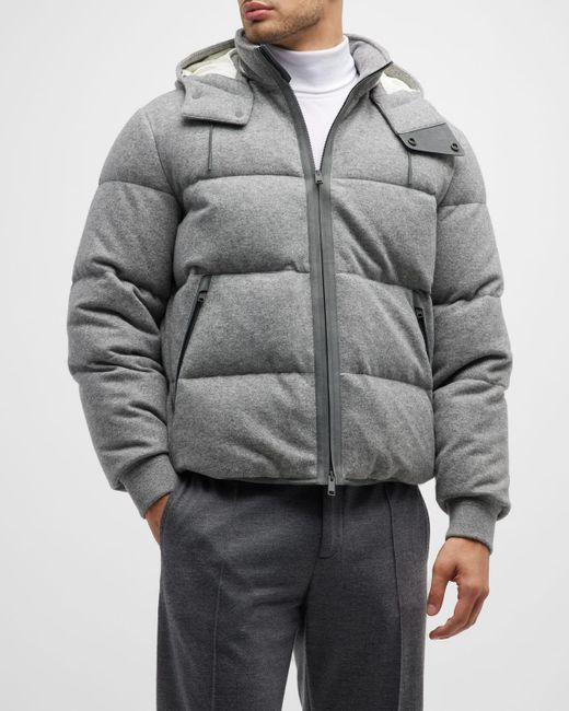 Zegna Cashmere Quilted Down Hooded Blouson Jacket in Gray for Men | Lyst