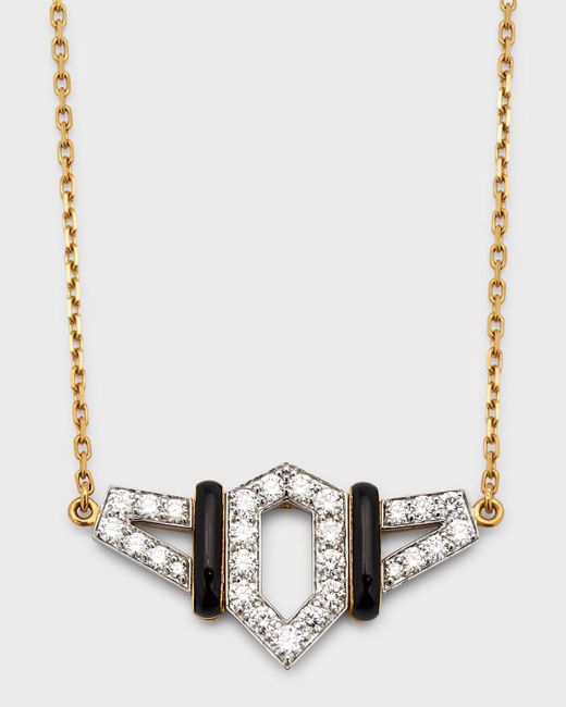 David Webb White 18k Gold Black Enamel Flight Necklace W/ Diamonds
