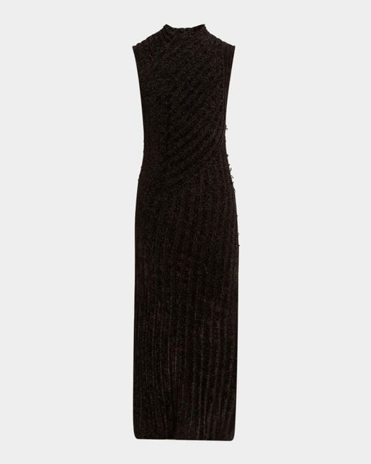 Giorgio Armani Women's Black Ribbed Chenille Sleeveless Midi Dress