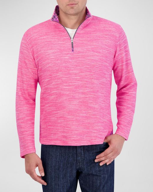 Robert Graham Pink Ledson Cotton Knit Quarter-Zip Sweater for men