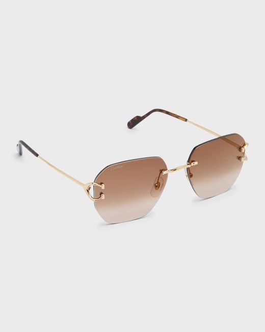 Cartier White Rimless Square Metal Sunglasses