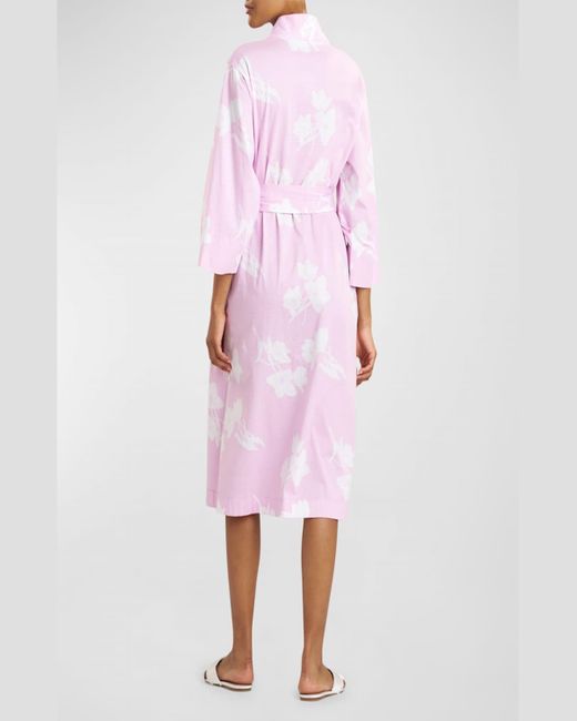 Natori Pink Hana Floral-Print 3/4-Sleeve Cotton Robe