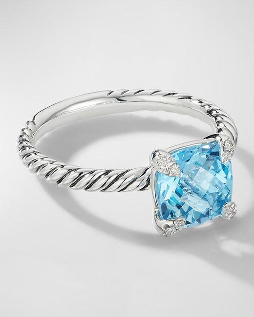 David Yurman Blue Chatelaine Cushion Ring With Gemstone And Diamonds