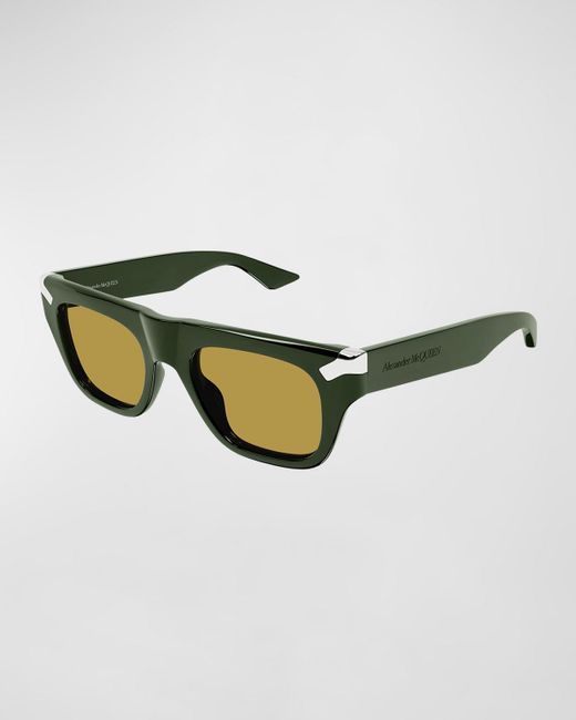 Alexander McQueen Green Acetate Rectangle Sunglasses for men