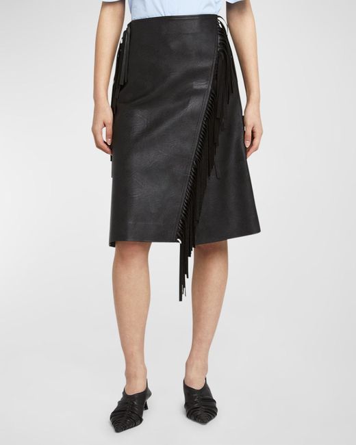 Stella McCartney Black Alter Mat Faux Leather Fringe Skirt
