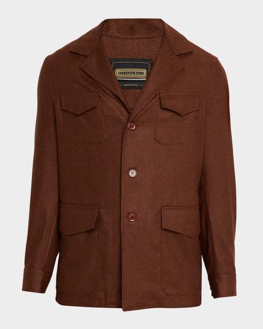 Stefano Ricci Brown Wool And Silk Flap-Pocket Chore Jacket for men