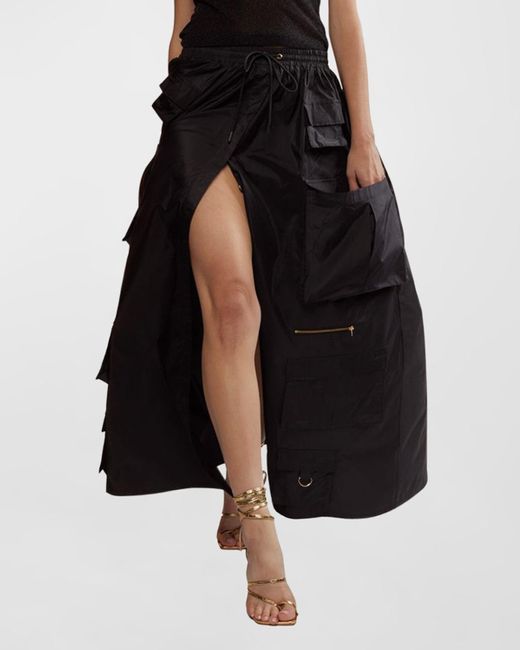 Cynthia Rowley Black A-line Taffeta Maxi Cargo Skirt