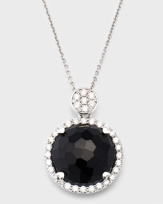 Lisa Nik 18k White Gold Round Black Onyx And Diamond Pendant Necklace