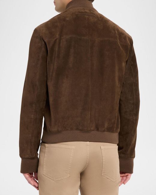 Zegna Brown Apos;S Suede Hidden-Zip Bomber Jacket for men