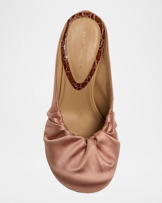 Dries Van Noten Ruched Satin Mules in Pink | Lyst