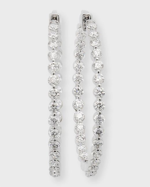 Neiman Marcus 18k White Gold Diamond Hoop Earrings, 1.5"l
