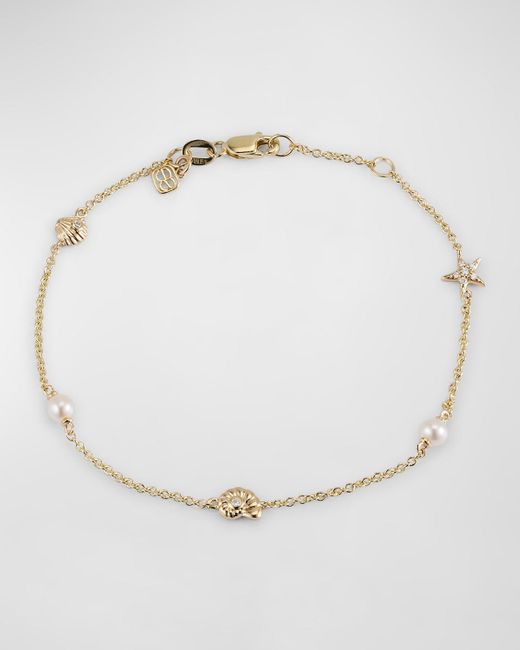 Sydney Evan Natural 14k Gold Shells Chain Bracelet With Diamonds
