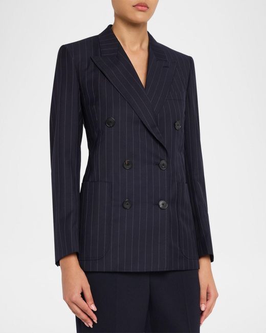 Givenchy Blue Double-Breasted Pinstripe Wool Jacket