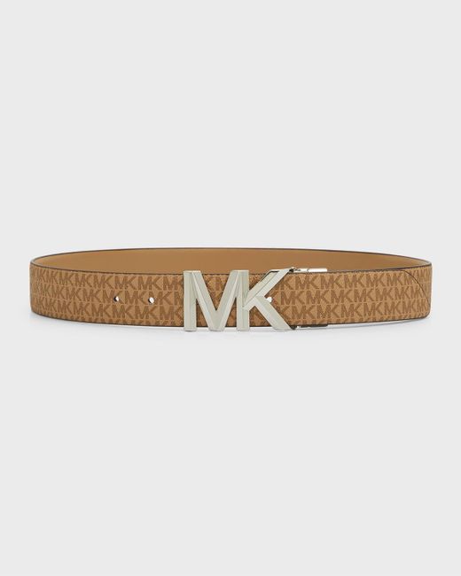 Michael Kors Natural Mk Logo Reversible Leather Belt