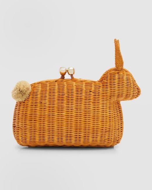 Serpui Orange Henry Rabbit Wicker Clutch Bag