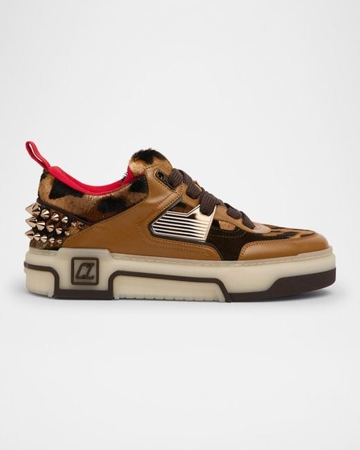 Christian Louboutin Brown Astroloubi Calf-Hair & Leather Low-Top Sneakers for men
